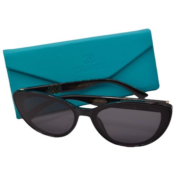 Chanel Women’s Sunglasses | Black Frame w/ Gold Detail | Solid Gray Lens main image 6